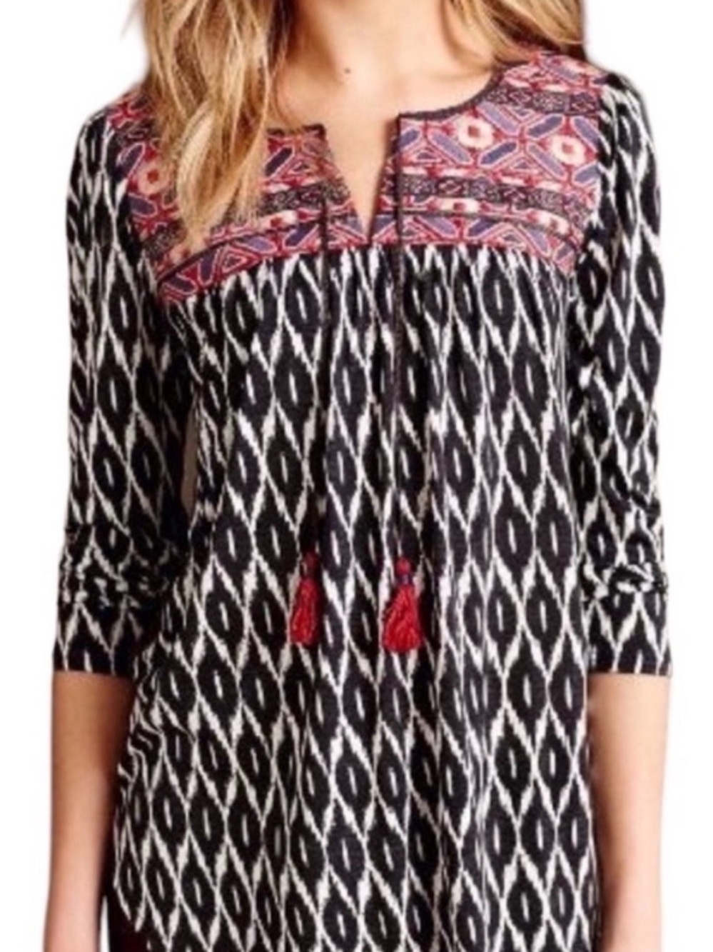 Anthropologie One September Palamba Ikat Embroidered Bib Top Medium
